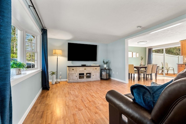 living room featuring baseboards and light wood-style floors