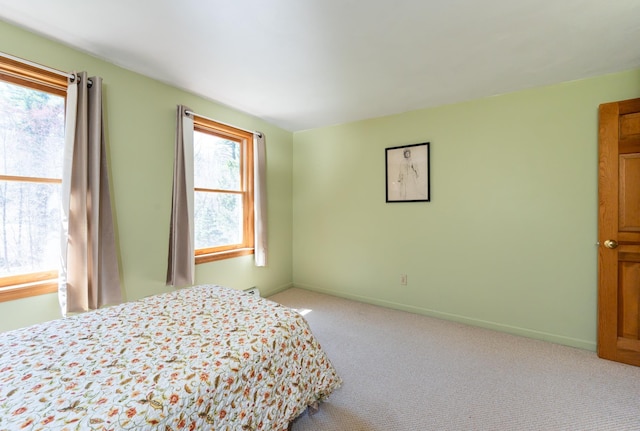 bedroom with carpet floors, multiple windows, and baseboards