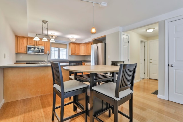 dining room with baseboards and light wood-style flooring