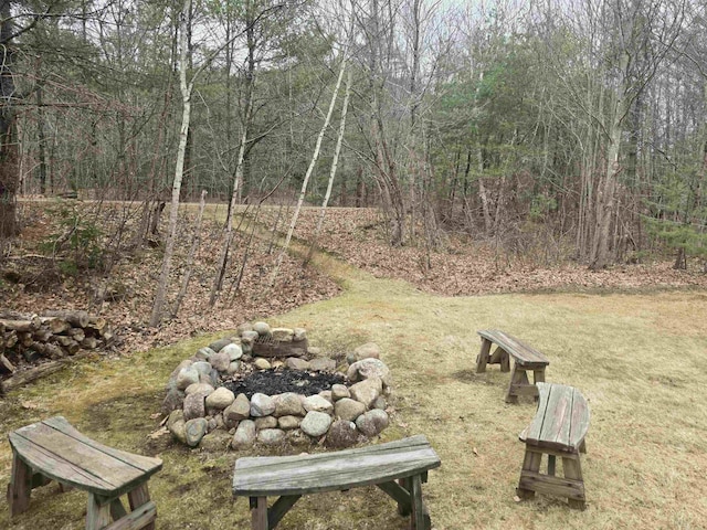 view of yard with a wooded view