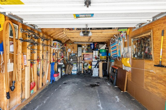 garage with a garage door opener