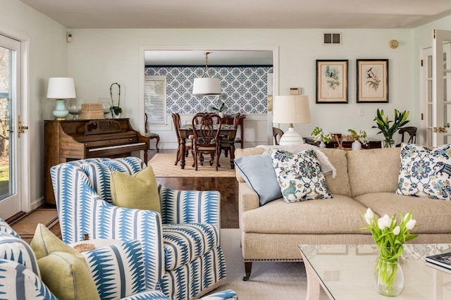 living area with visible vents