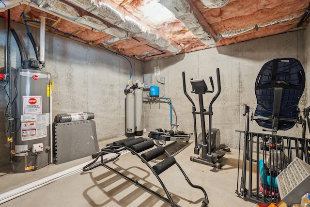 exercise room with gas water heater