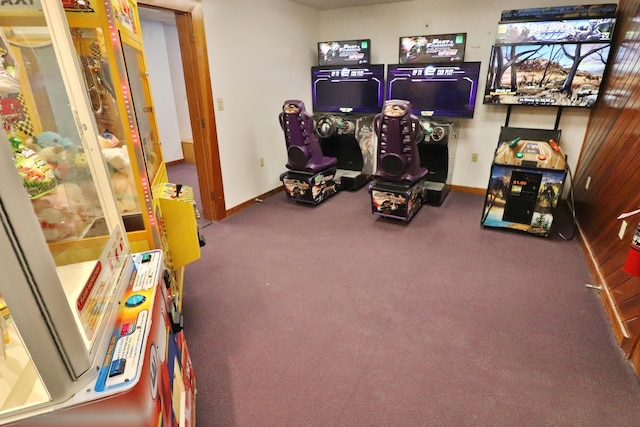 playroom featuring baseboards and carpet