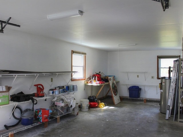 garage featuring water heater