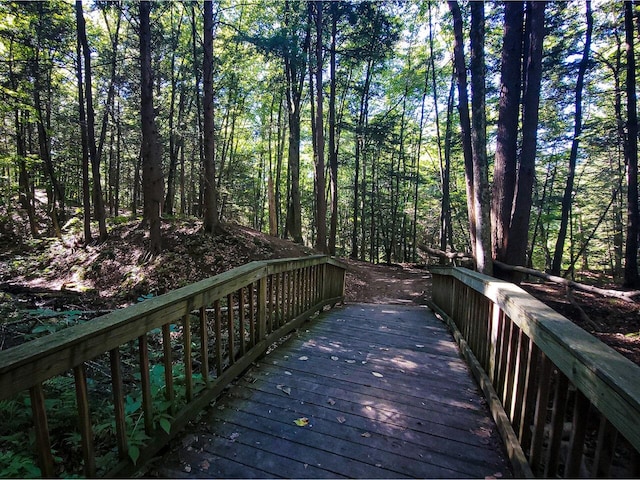 exterior space featuring a view of trees