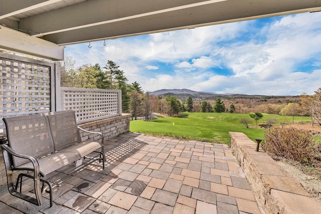 view of patio with a mountain view