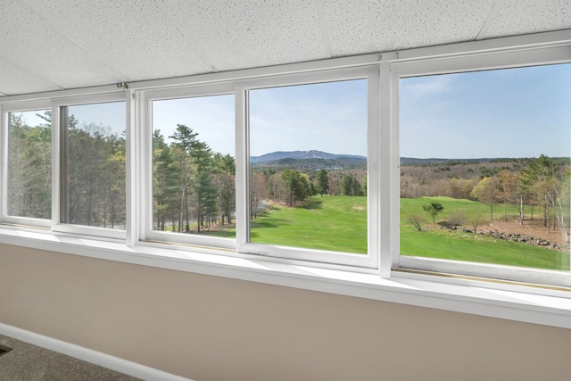 interior space with a mountain view