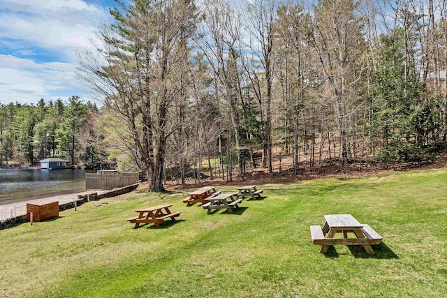 view of yard with a water view