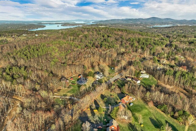 104 Pease Rd, Meredith, NH 03253 - drone / aerial view featuring a water and mountain view and a forest view