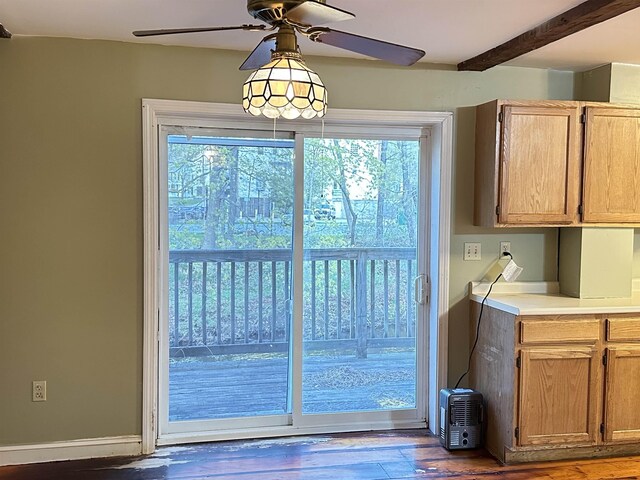 entryway featuring a ceiling fan and wood finished floors