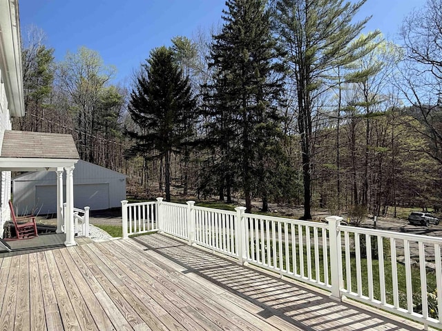 deck with an outbuilding