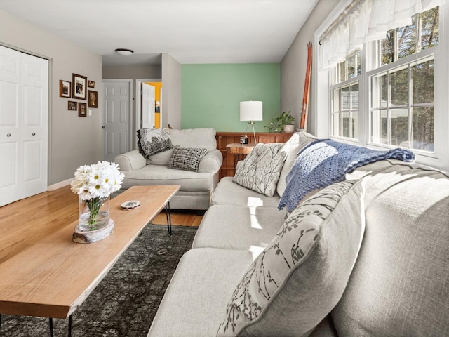 living room with wood finished floors