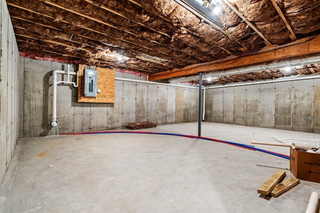 unfinished basement with electric panel