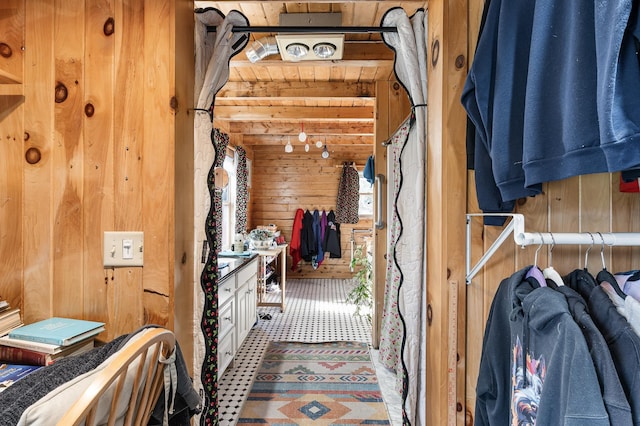 interior space with wooden walls