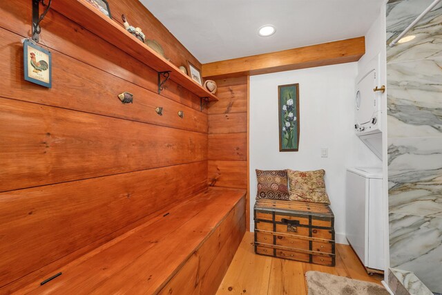 mudroom featuring recessed lighting and wood finished floors