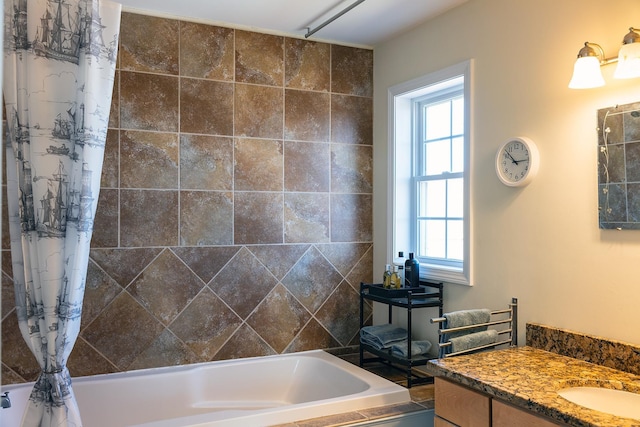 35 Glade Path, Hampton, NH 03842 - bathroom featuring shower / bath combo with shower curtain, plenty of natural light, and vanity