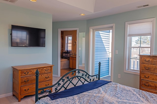 35 Glade Path, Hampton, NH 03842 - bedroom with light carpet, recessed lighting, baseboards, and ensuite bath