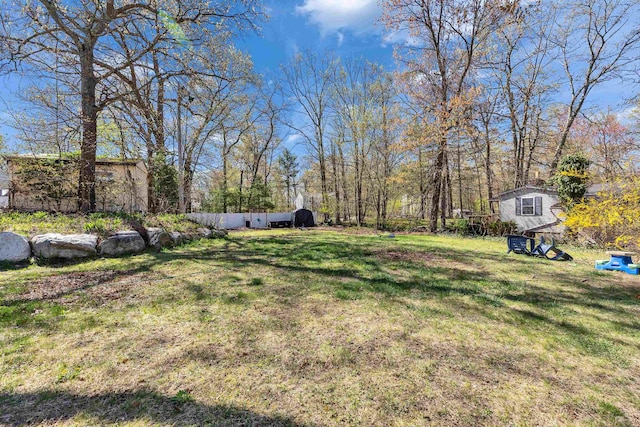 view of yard with a storage unit