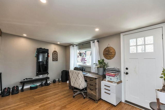 office featuring recessed lighting and light wood-type flooring