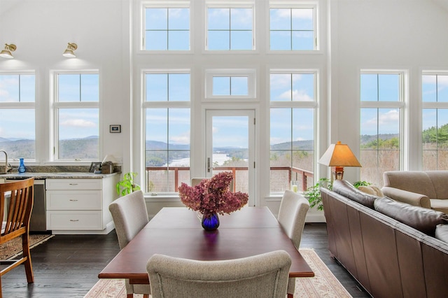 dining area with a high ceiling and a healthy amount of sunlight