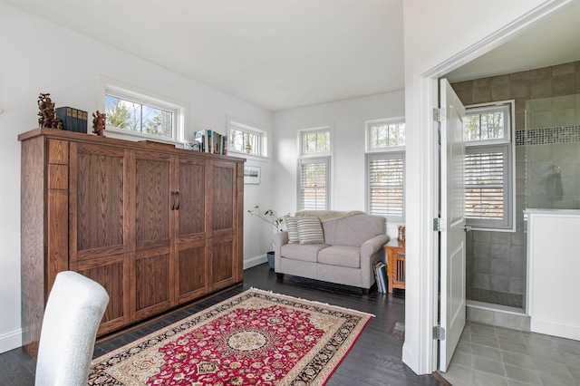 sitting room featuring baseboards and plenty of natural light