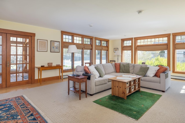 living room with a baseboard radiator