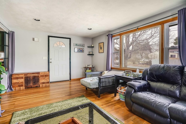 living room featuring recessed lighting and wood finished floors