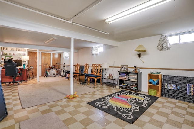 below grade area featuring tile patterned floors