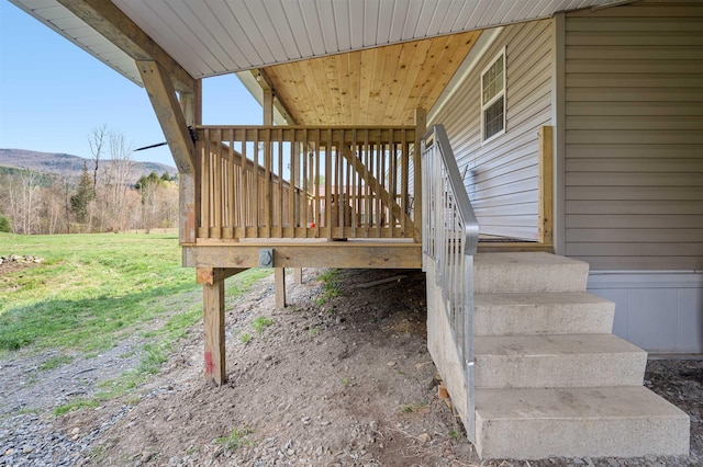 wooden terrace with a lawn