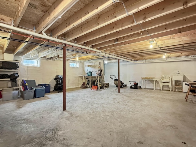 basement with a healthy amount of sunlight
