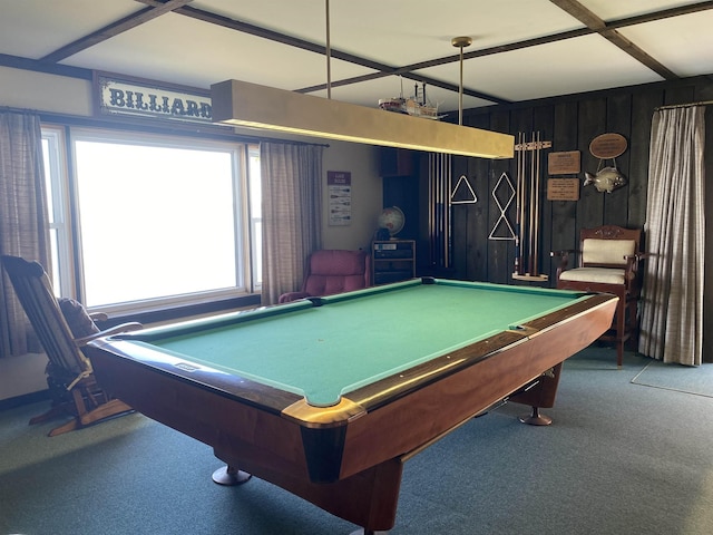 recreation room with carpet floors and pool table
