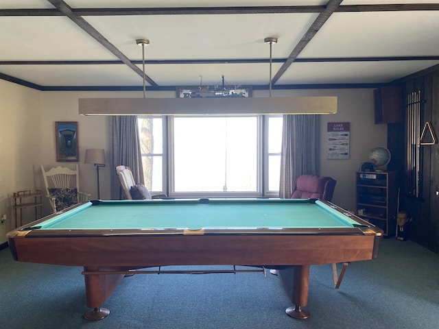 game room featuring a healthy amount of sunlight, pool table, and carpet