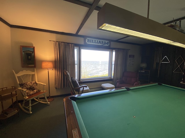 playroom with carpet floors and billiards