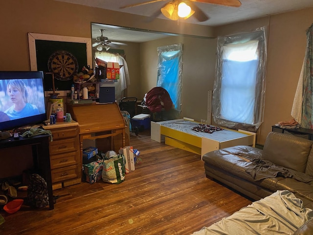 32 Myrtle St, Springfield, VT 05156 - living room featuring hardwood / wood-style flooring and ceiling fan
