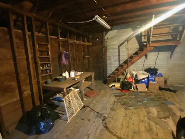 32 Myrtle St, Springfield, VT 05156 - unfinished basement with wood finished floors and stairs