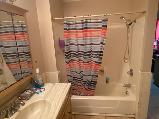 32 Myrtle St, Springfield, VT 05156 - full bathroom with tile patterned floors, shower / bath combination with curtain, and vanity