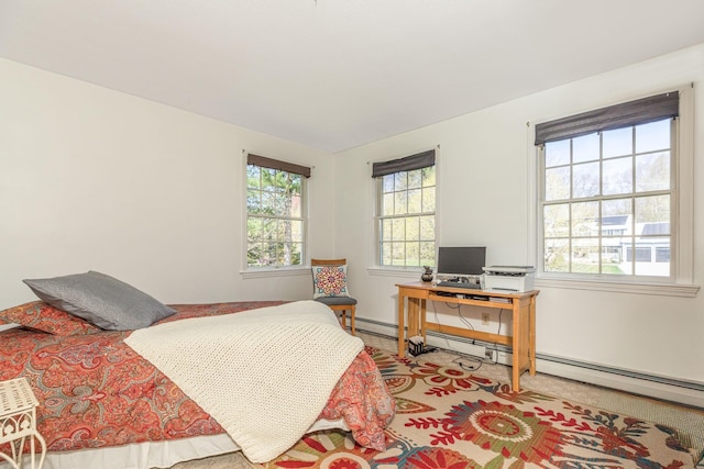 bedroom with a baseboard heating unit
