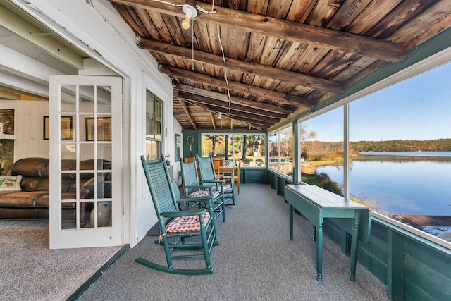 view of patio / terrace featuring a water view