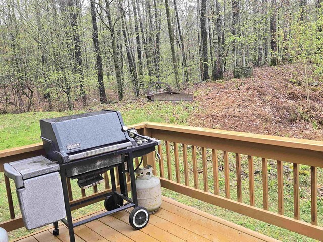 deck with a wooded view