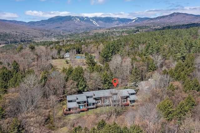 bird's eye view with a view of trees and a mountain view