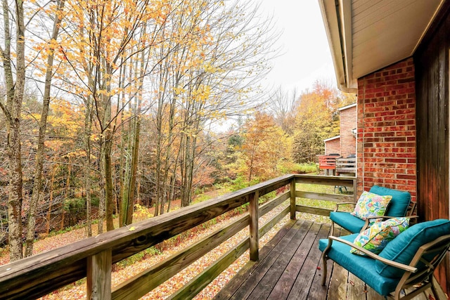 deck with a forest view