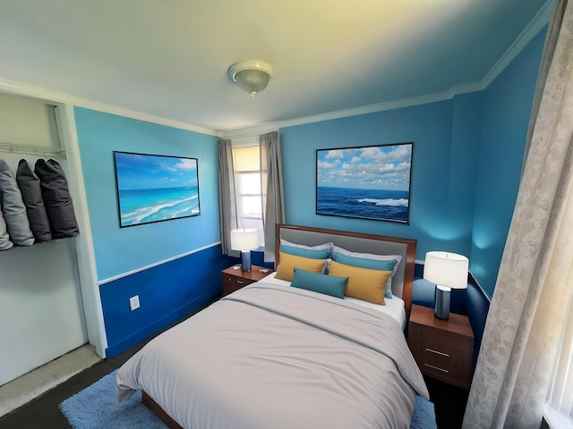 bedroom with ornamental molding