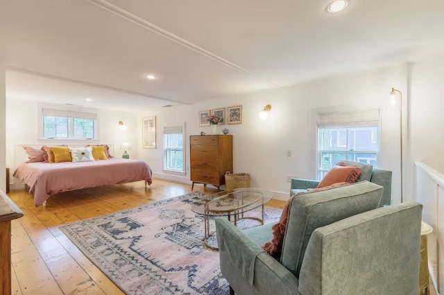 bedroom featuring recessed lighting and light wood-type flooring