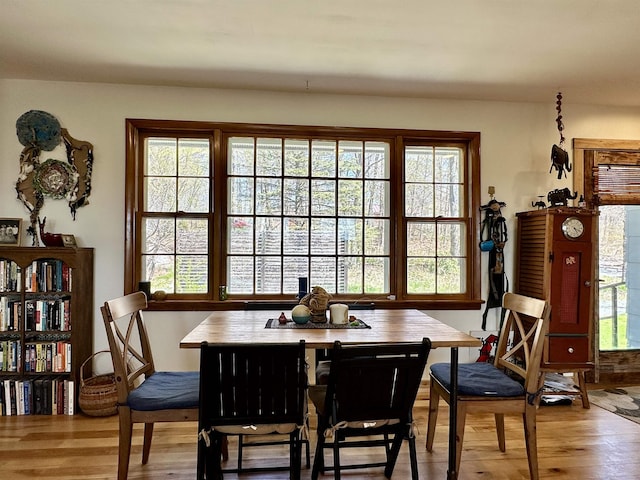 dining room with light wood-type flooring and a wealth of natural light