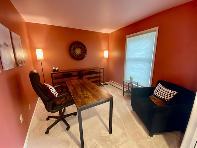 carpeted office space featuring baseboards