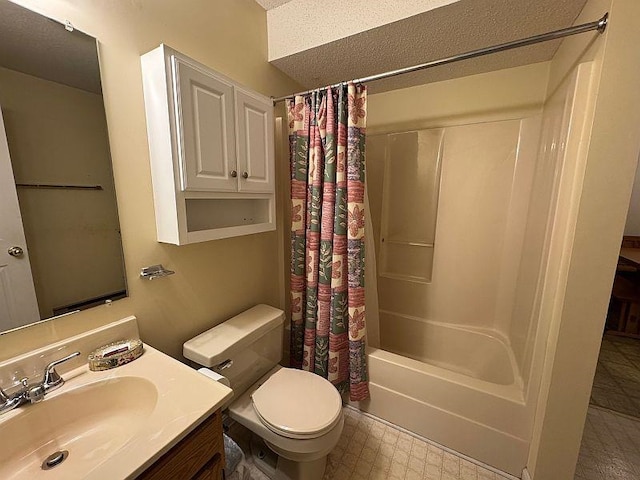 full bath featuring vanity, toilet, tile patterned floors, and shower / tub combo