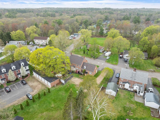 bird's eye view featuring a residential view and a view of trees