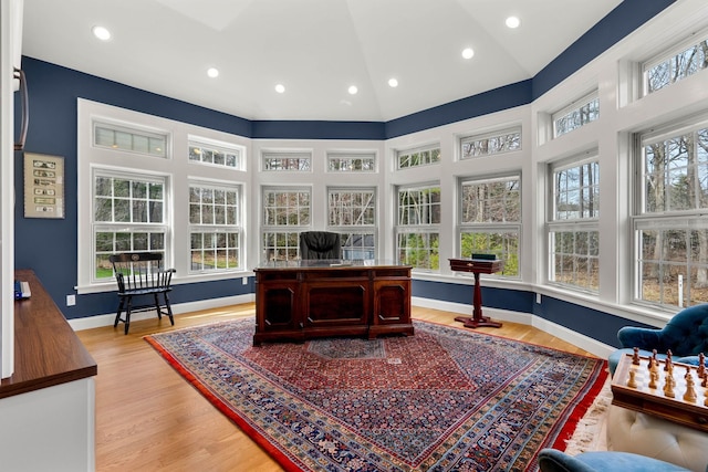 8 Palis Dr, Salisbury, MA 01952 - home office with light wood-type flooring, baseboards, and recessed lighting