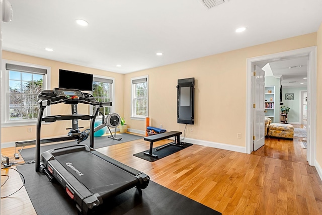 8 Palis Dr, Salisbury, MA 01952 - exercise area featuring light wood finished floors, baseboards, visible vents, and recessed lighting